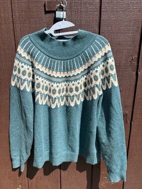 Teal Fair Isle Yoke Sweater | Nordic Knit | Women’s S/M